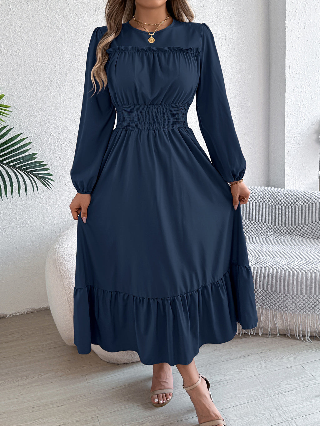 Ruffled Pleated A-Line Dress