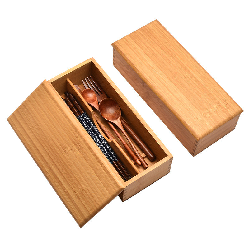 Bamboo Utensil Storage Box with Lid
