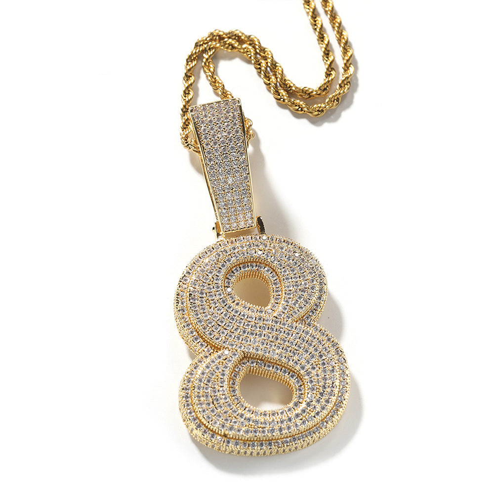 Hip-hop diamond-encrusted number pendant