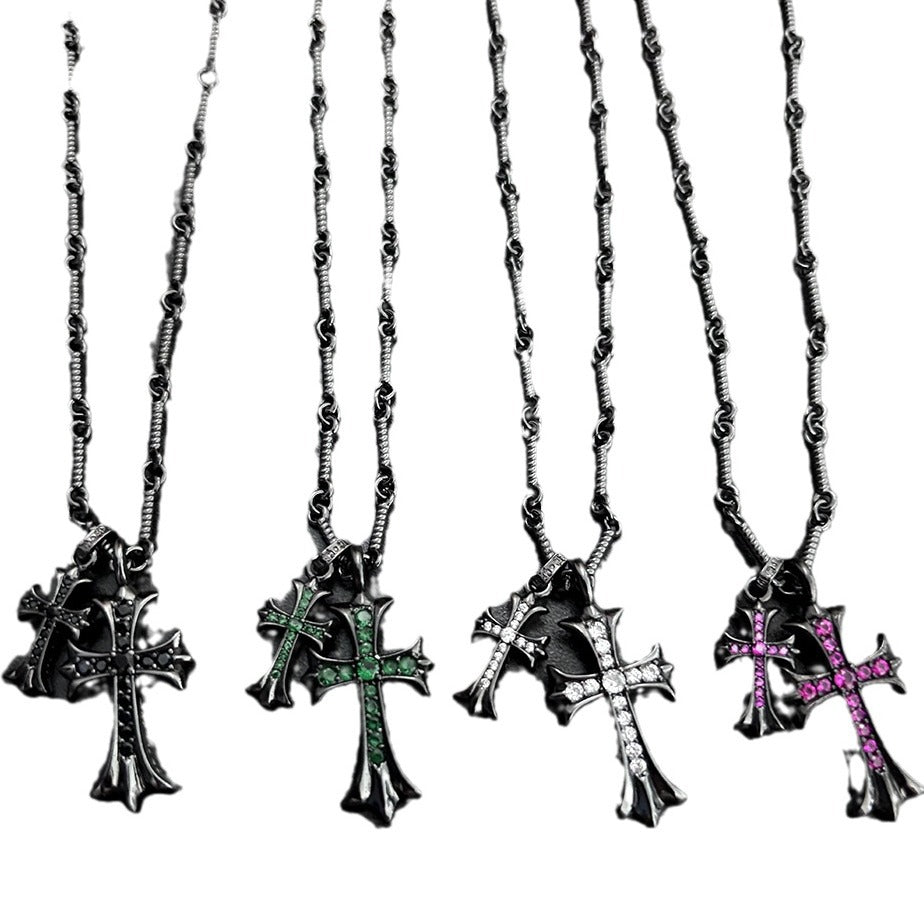 Black Double Cross Necklace