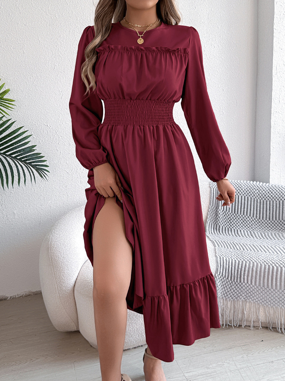 Ruffled Pleated A-Line Dress