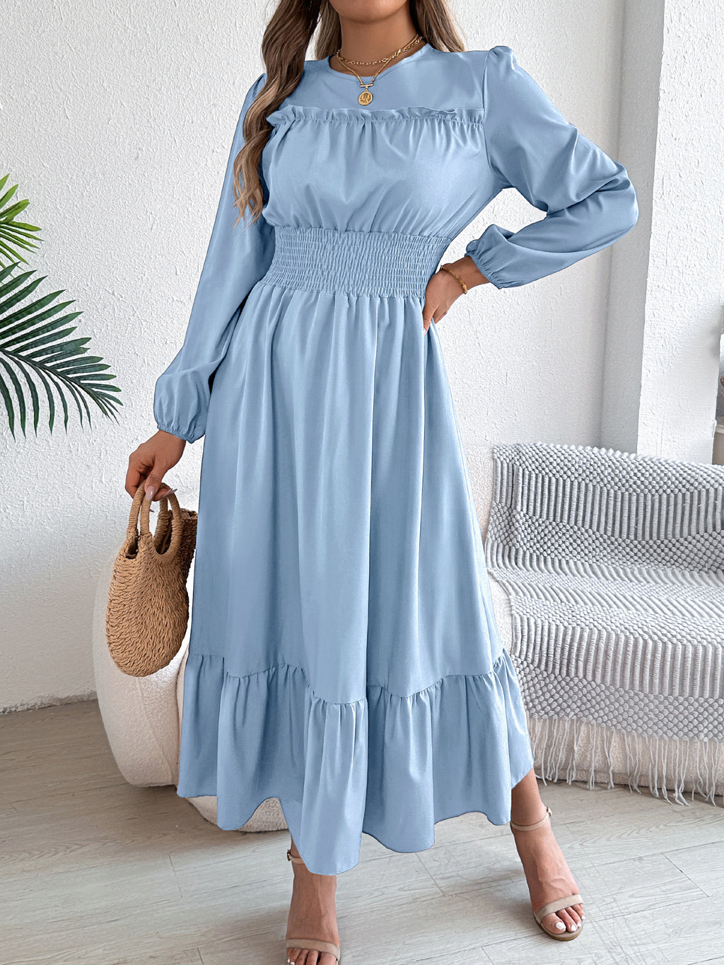 Ruffled Pleated A-Line Dress