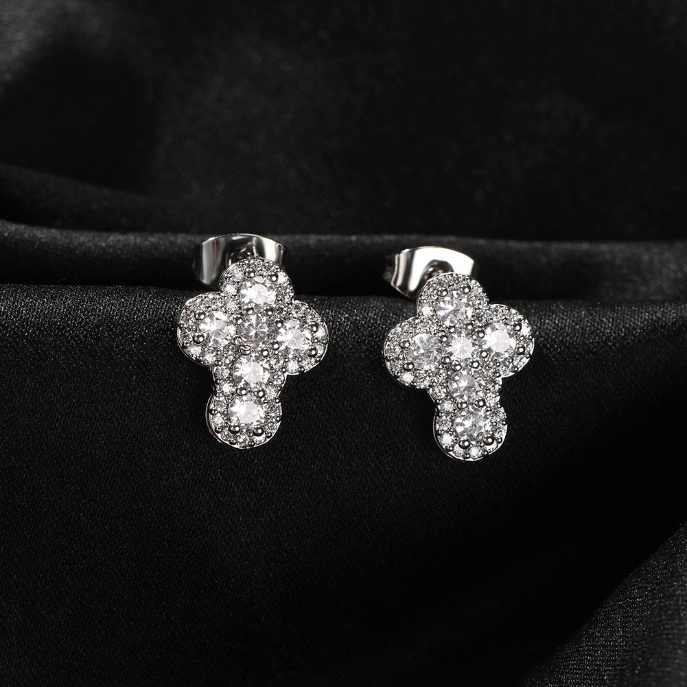 Cubic Zirconia Cross Stud Earrings