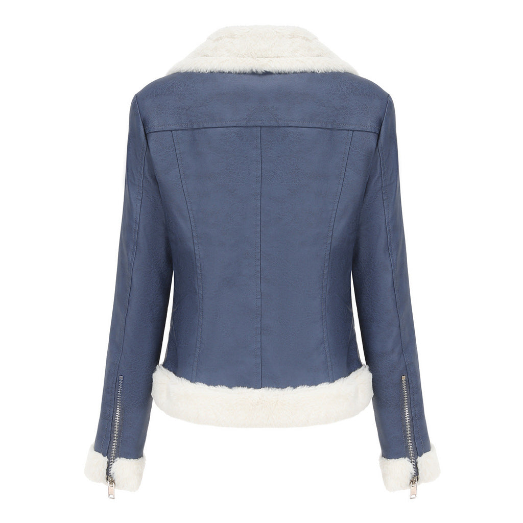 Faux Leather Long-Sleeve Lapel Jacket