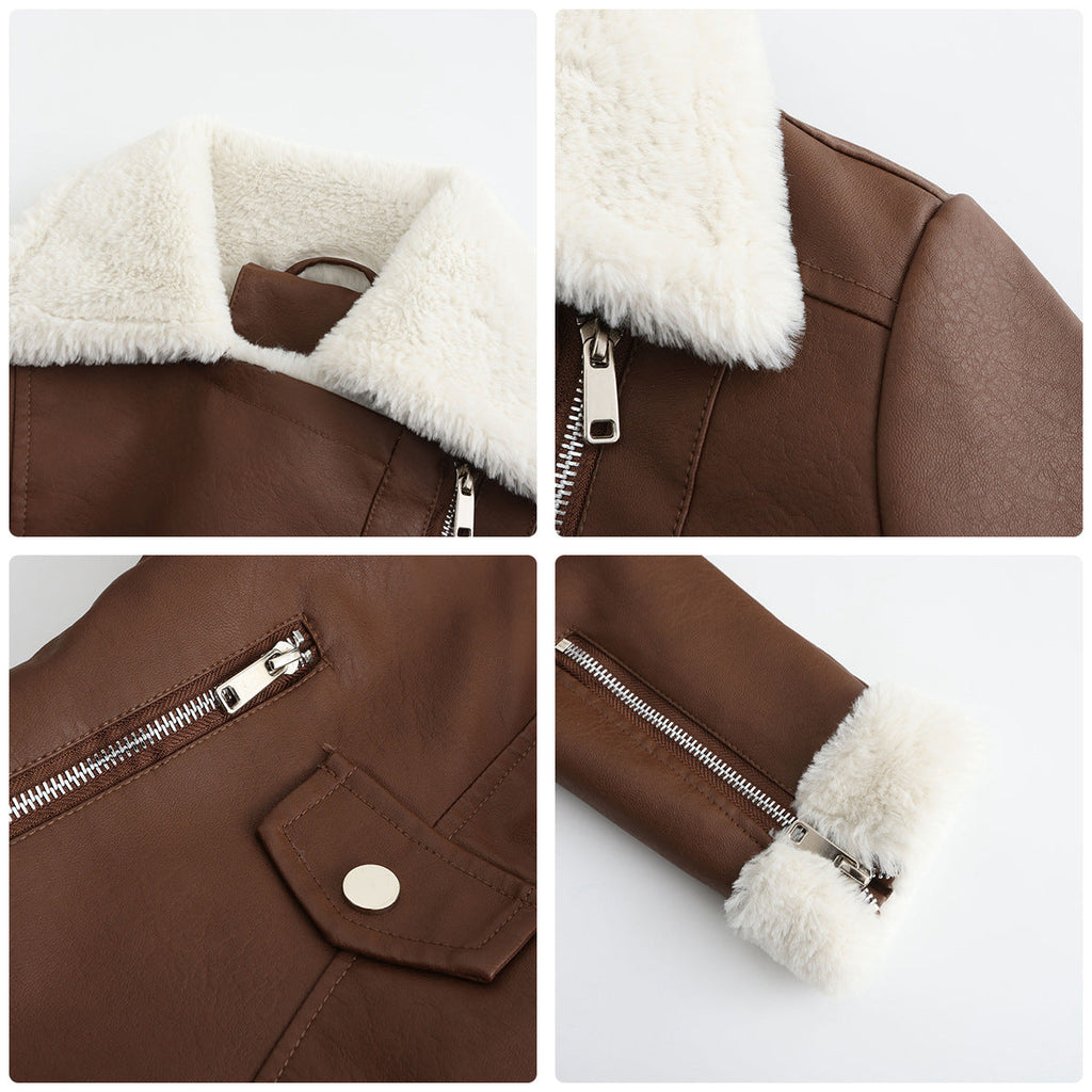 Faux Leather Long-Sleeve Lapel Jacket
