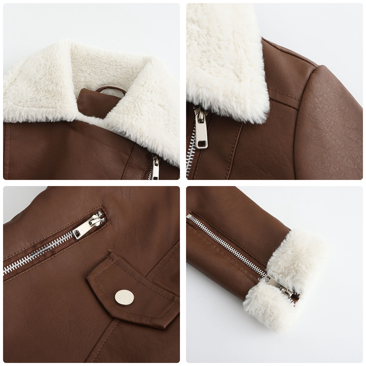 Faux Leather Long-Sleeve Lapel Jacket
