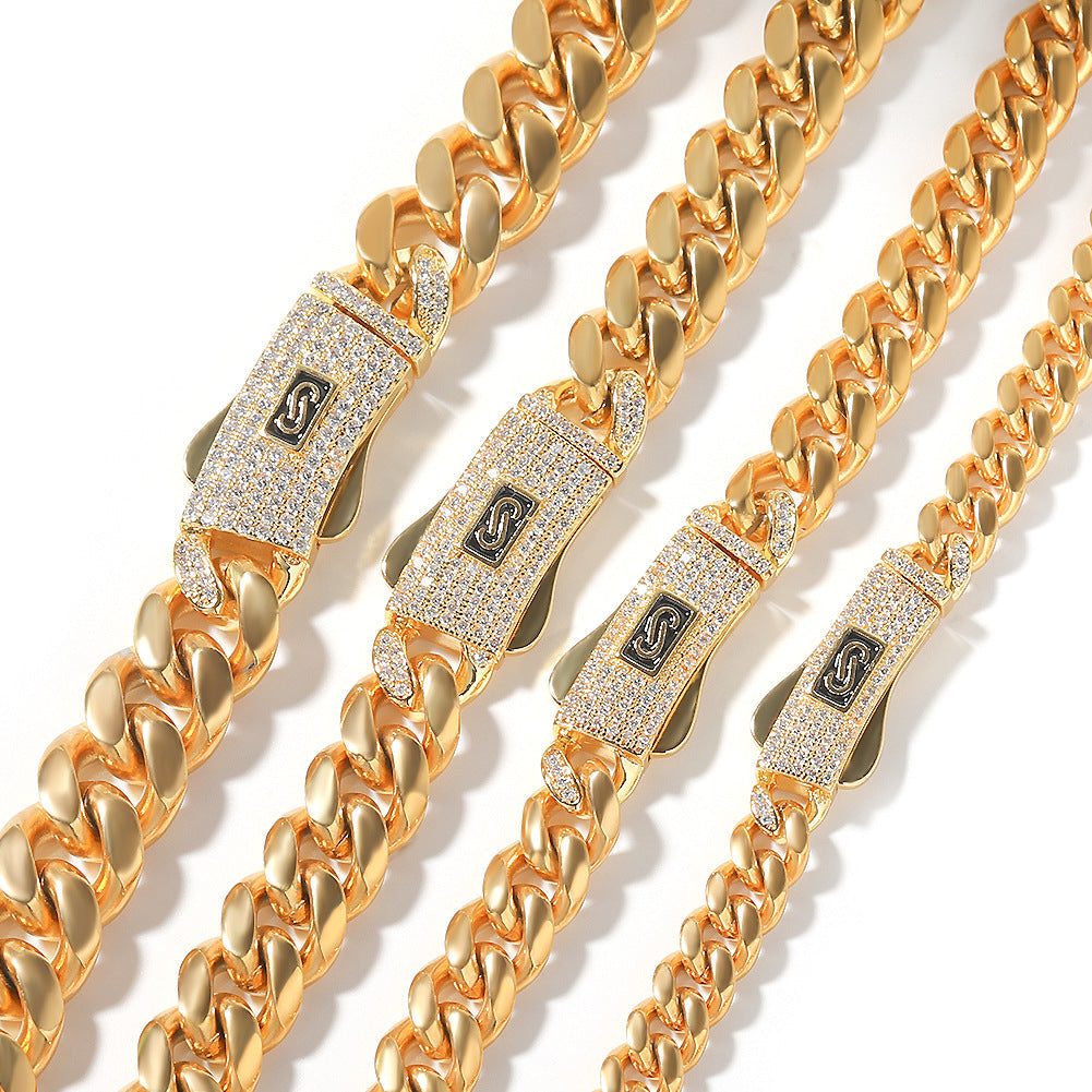 Hip-hop diamond-encrusted clasp smooth Cuban chain