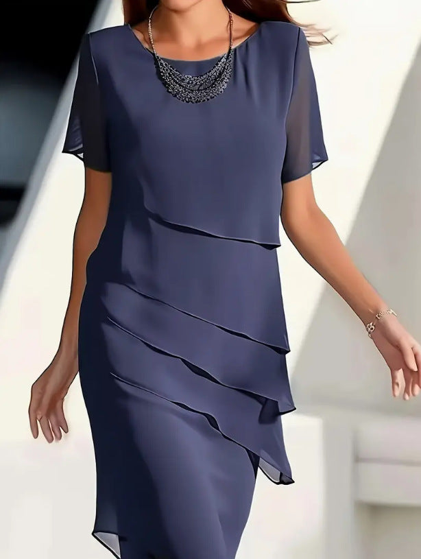 Short-Sleeve Ruffle A-Line Dress
