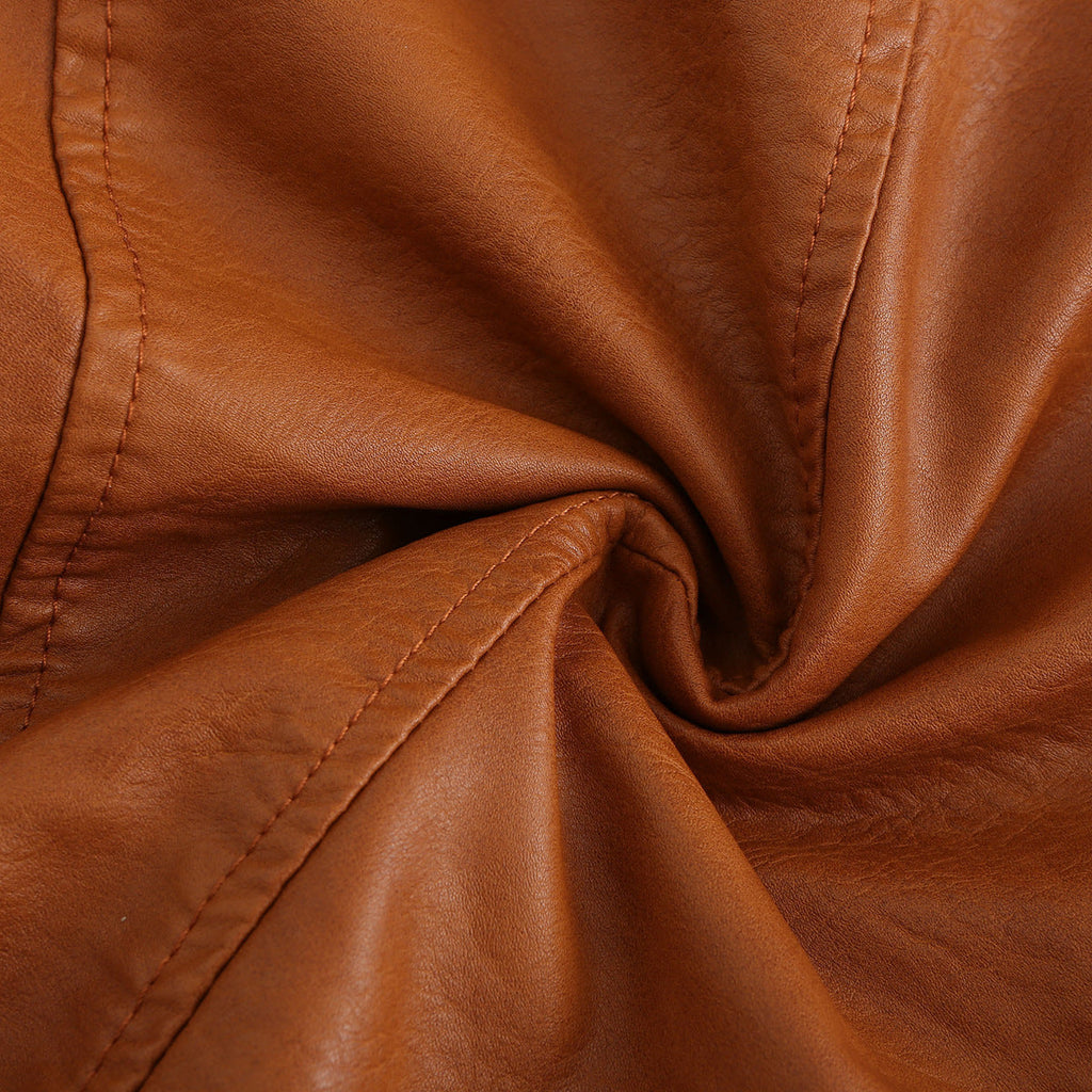 Faux Leather Long-Sleeve Lapel Jacket