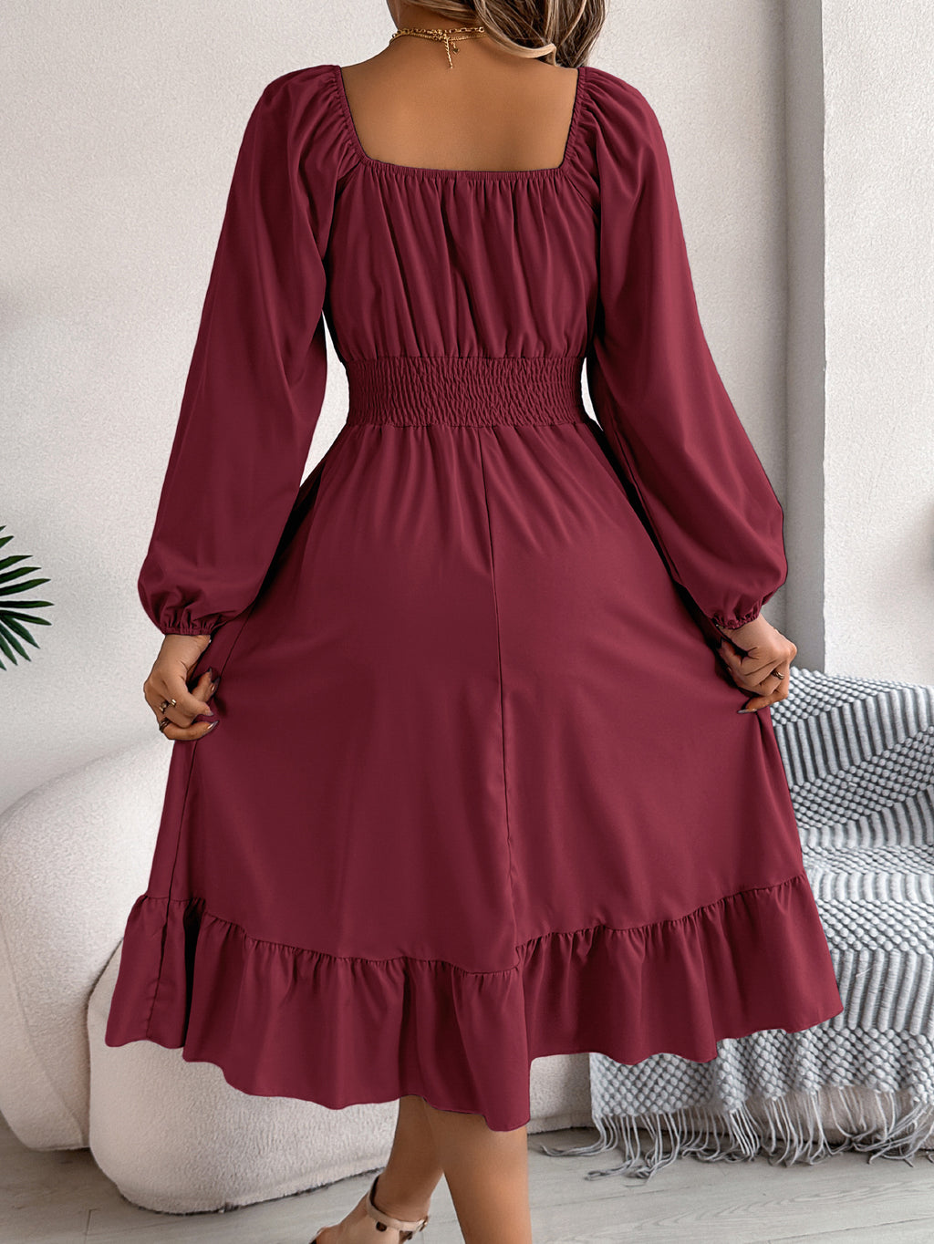 Square-Neck Ruffle A-Line Dress