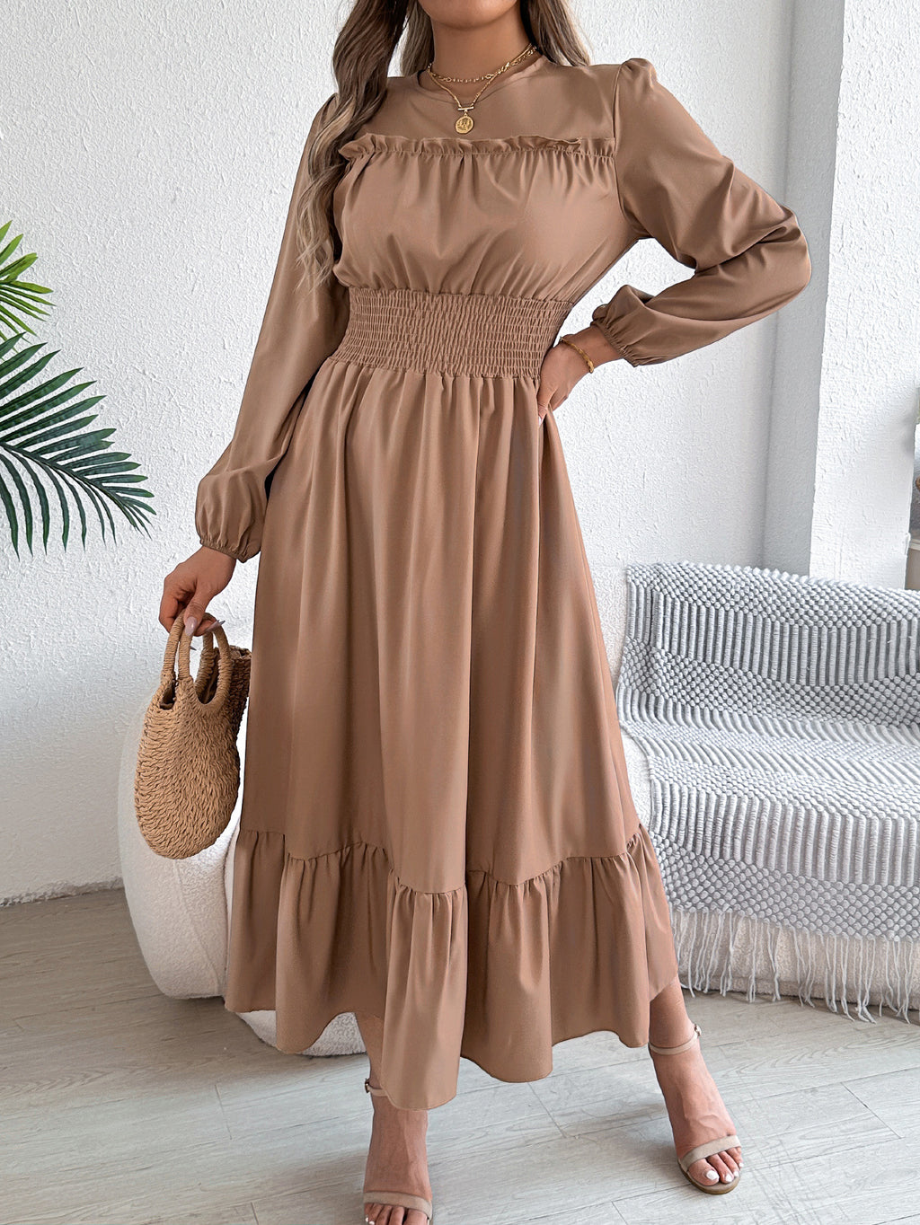 Ruffled Pleated A-Line Dress