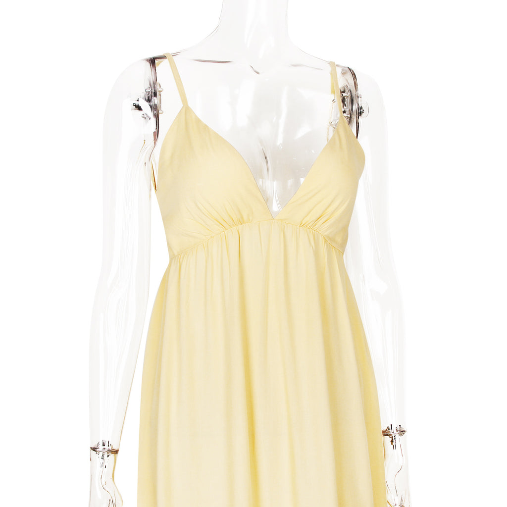 Backless V-Neck Vacation Dress