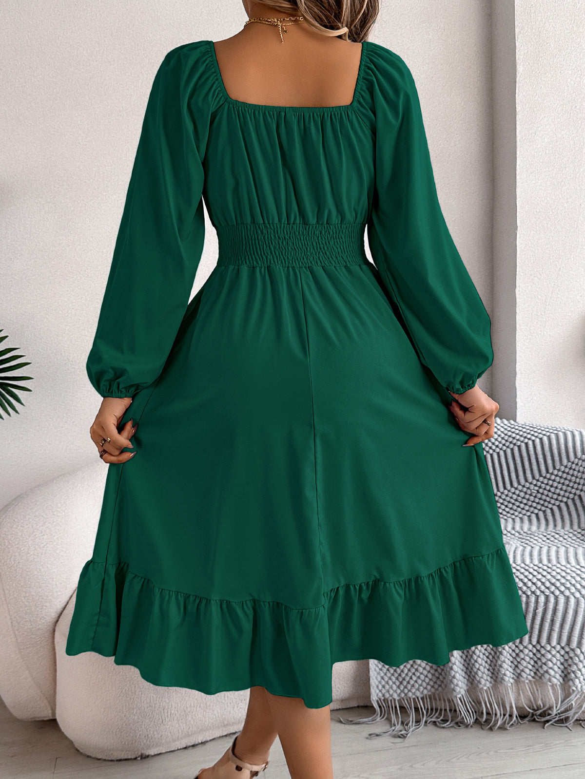 Square-Neck Ruffle A-Line Dress