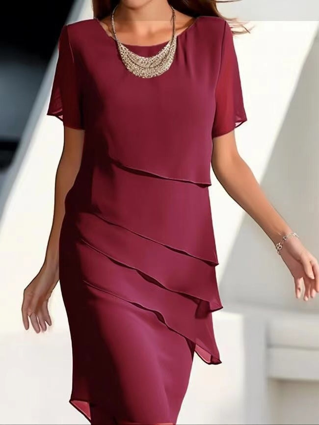 Short-Sleeve Ruffle A-Line Dress