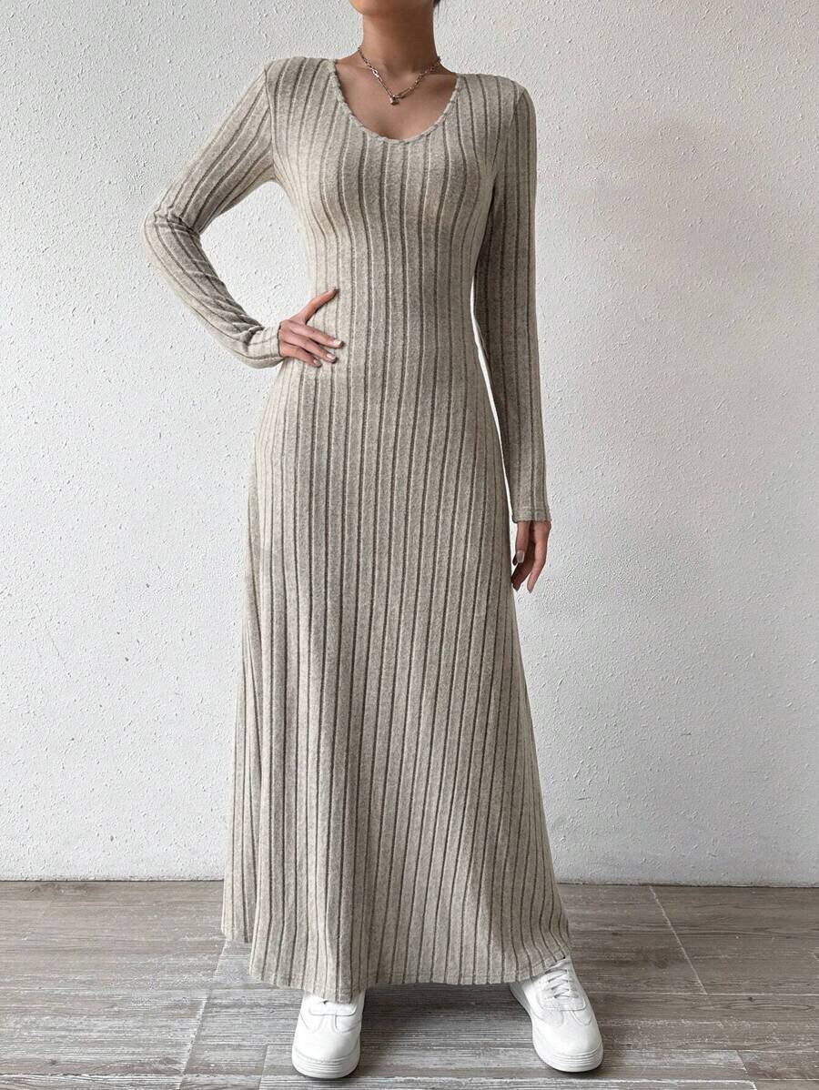 Long-Sleeve Knit A-Line Dress