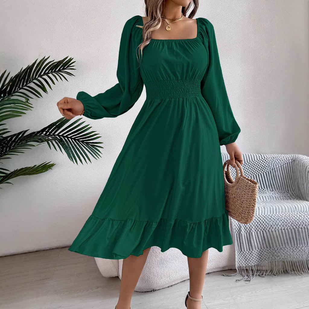 Square-Neck Ruffle A-Line Dress