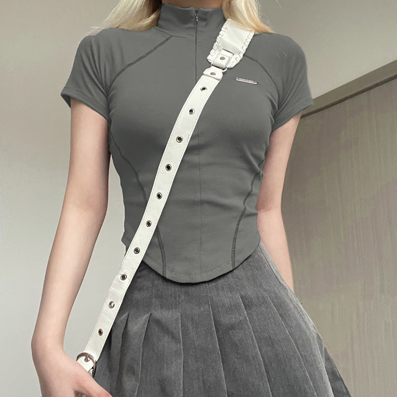 Slim-Fit Short-Sleeve Zip-Neck Top