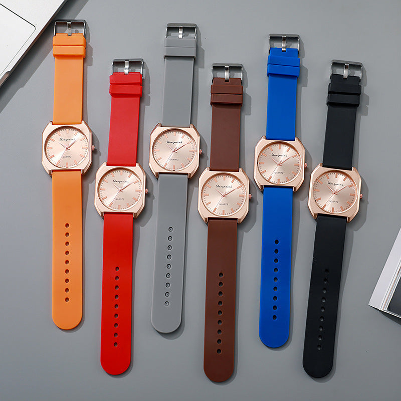 Simple, square quartz silicone watch with a stylish silicone strap