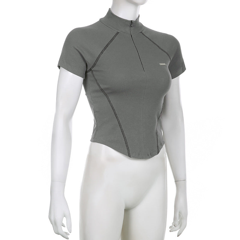 Slim-Fit Short-Sleeve Zip-Neck Top