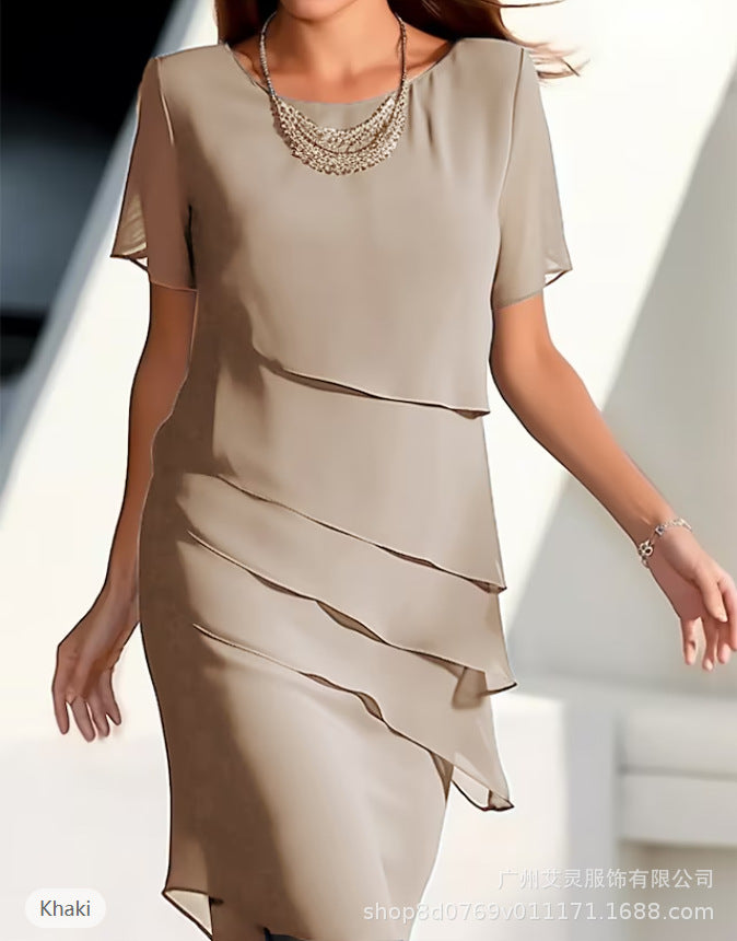Short-Sleeve Ruffle A-Line Dress