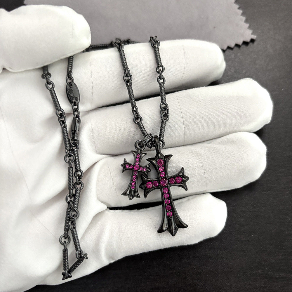 Black Double Cross Necklace