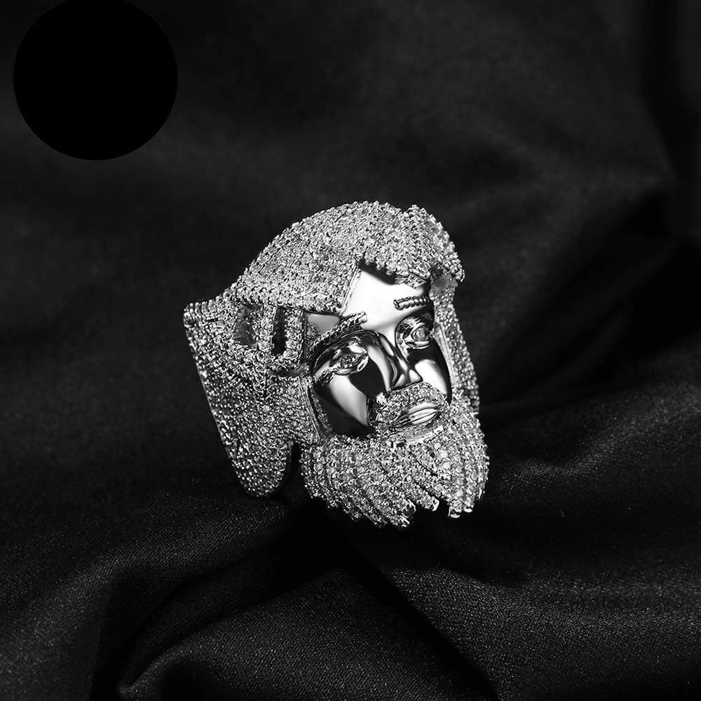 Hip-hop exaggerated portrait inlaid zircon ring