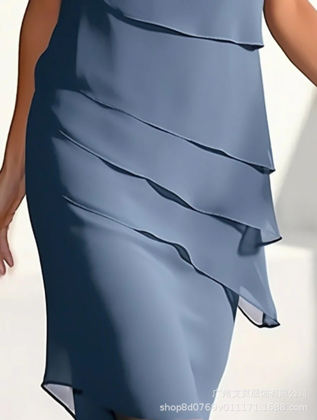 Short-Sleeve Ruffle A-Line Dress