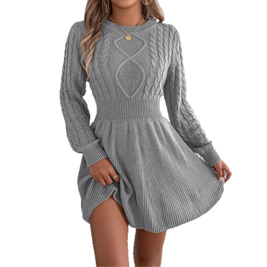 Twist-Waist Lantern-Sleeve Sweater Dress