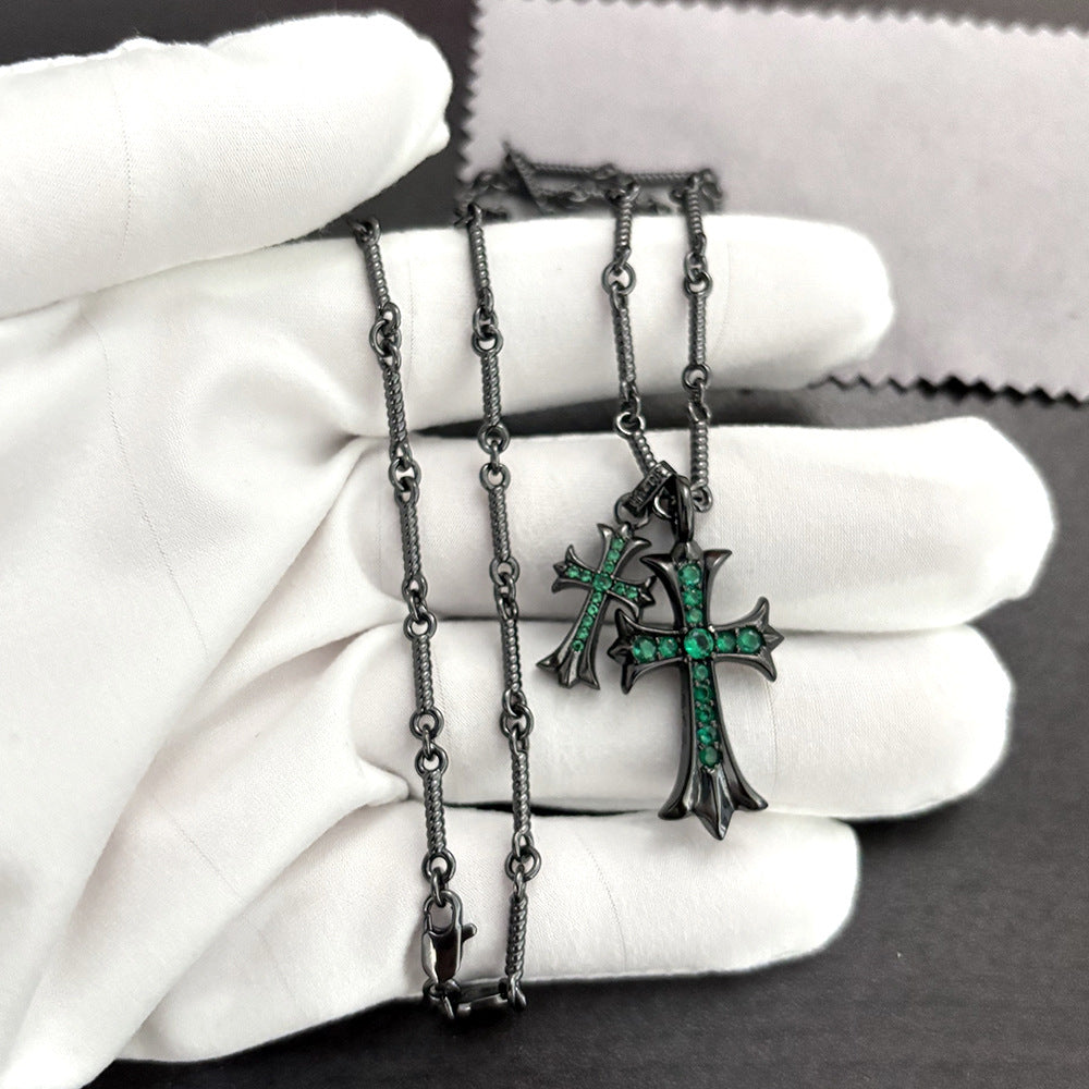 Black Double Cross Necklace
