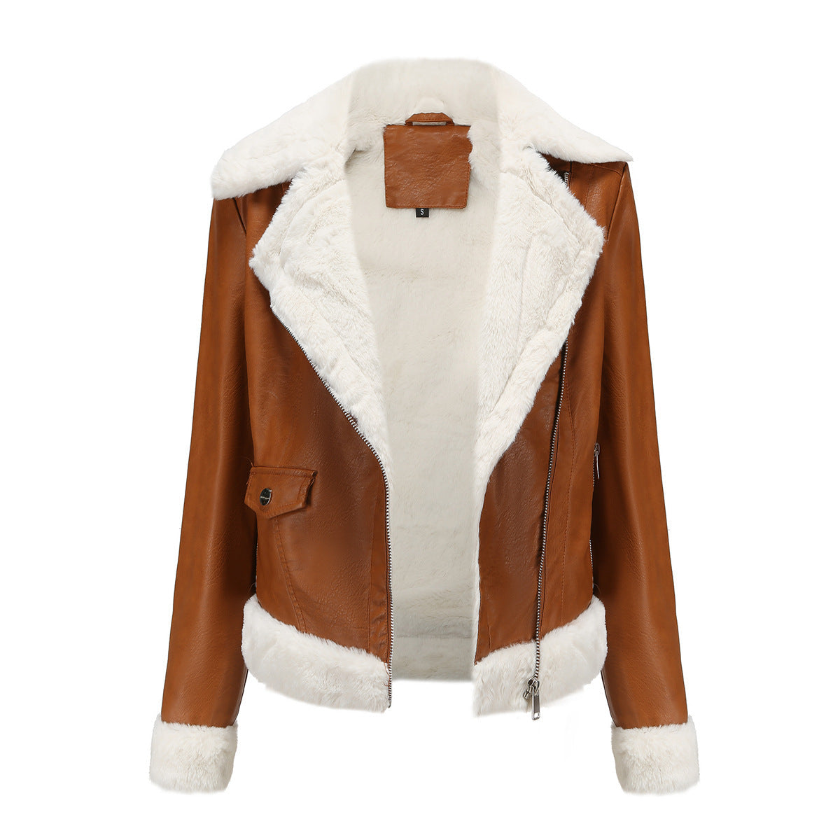 Faux Leather Long-Sleeve Lapel Jacket
