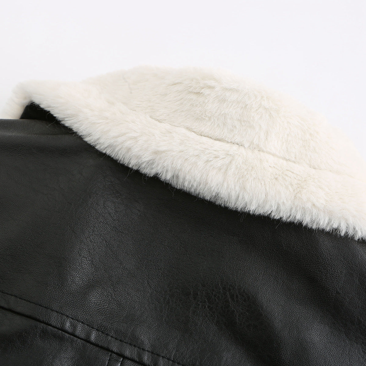 Faux Leather Long-Sleeve Lapel Jacket