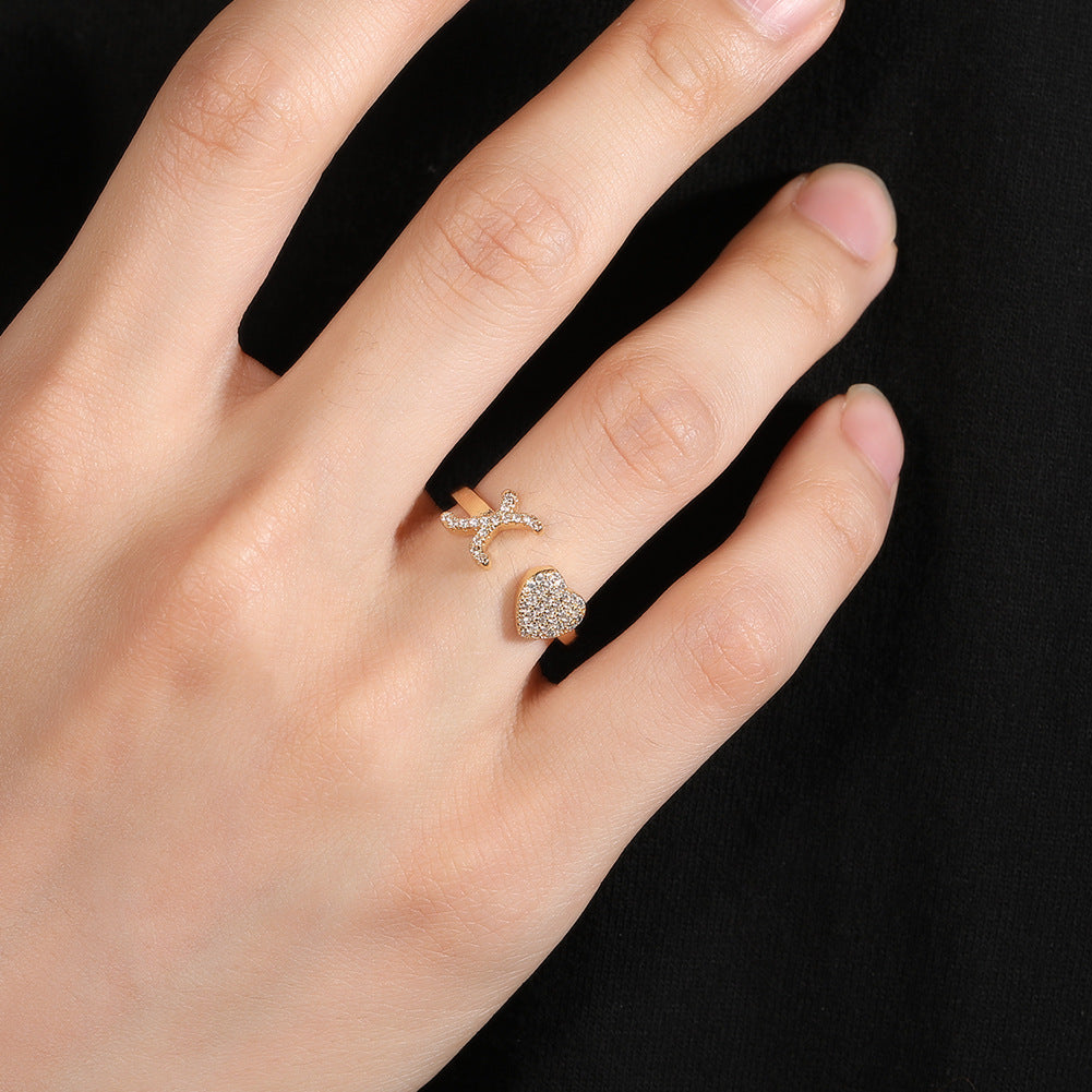 Hip-hop zircon-encrusted 26 English letters ring