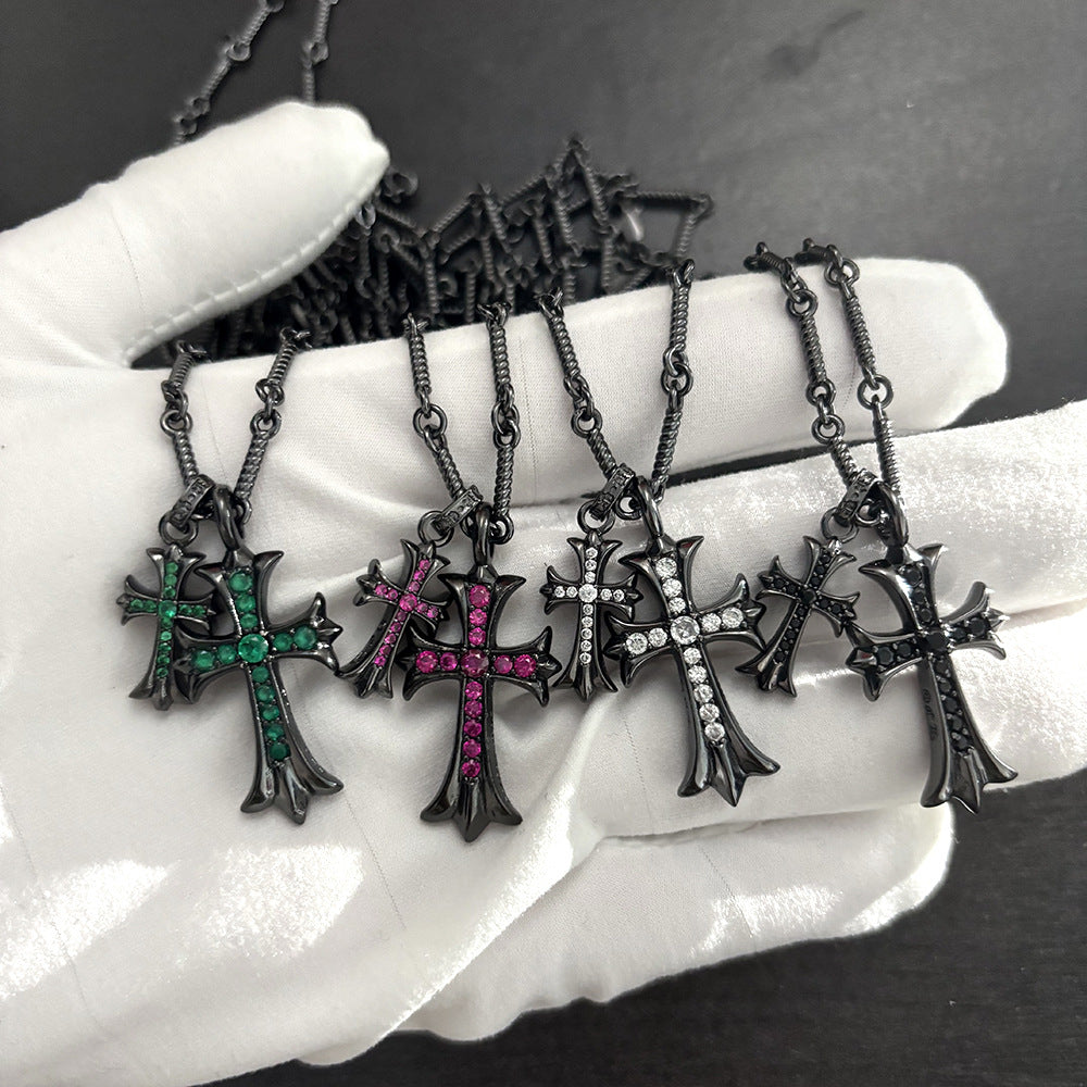 Black Double Cross Necklace