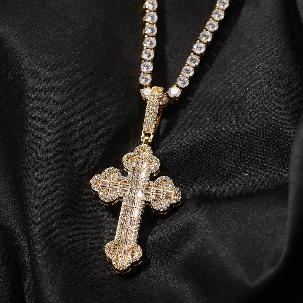 Hip-hop large diamond-encrusted cloud cross pendant