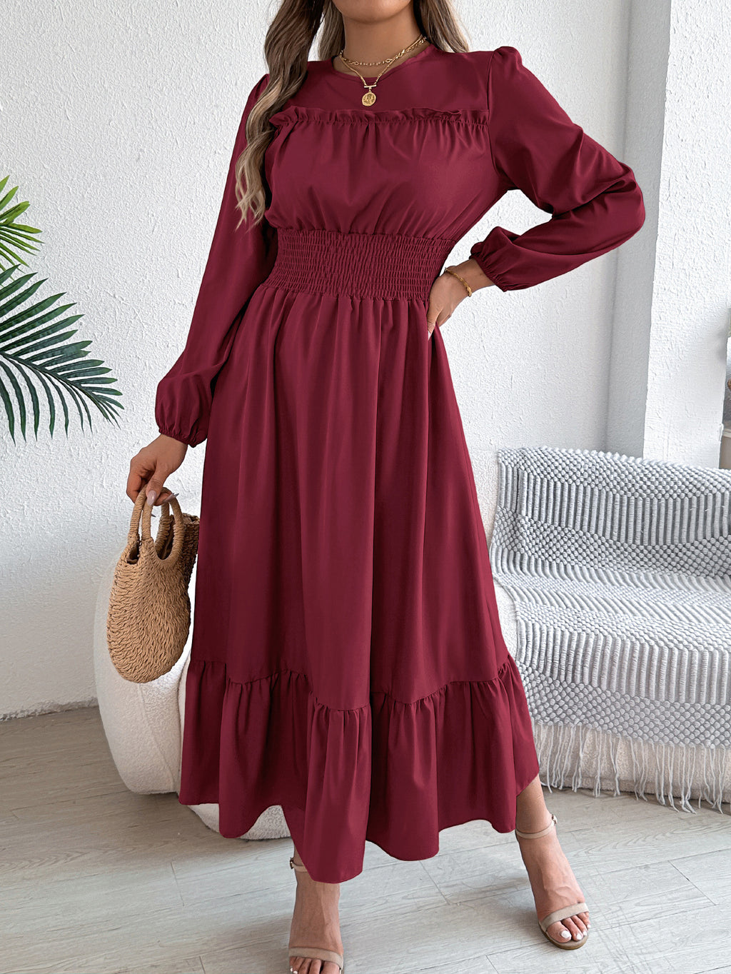 Ruffled Pleated A-Line Dress