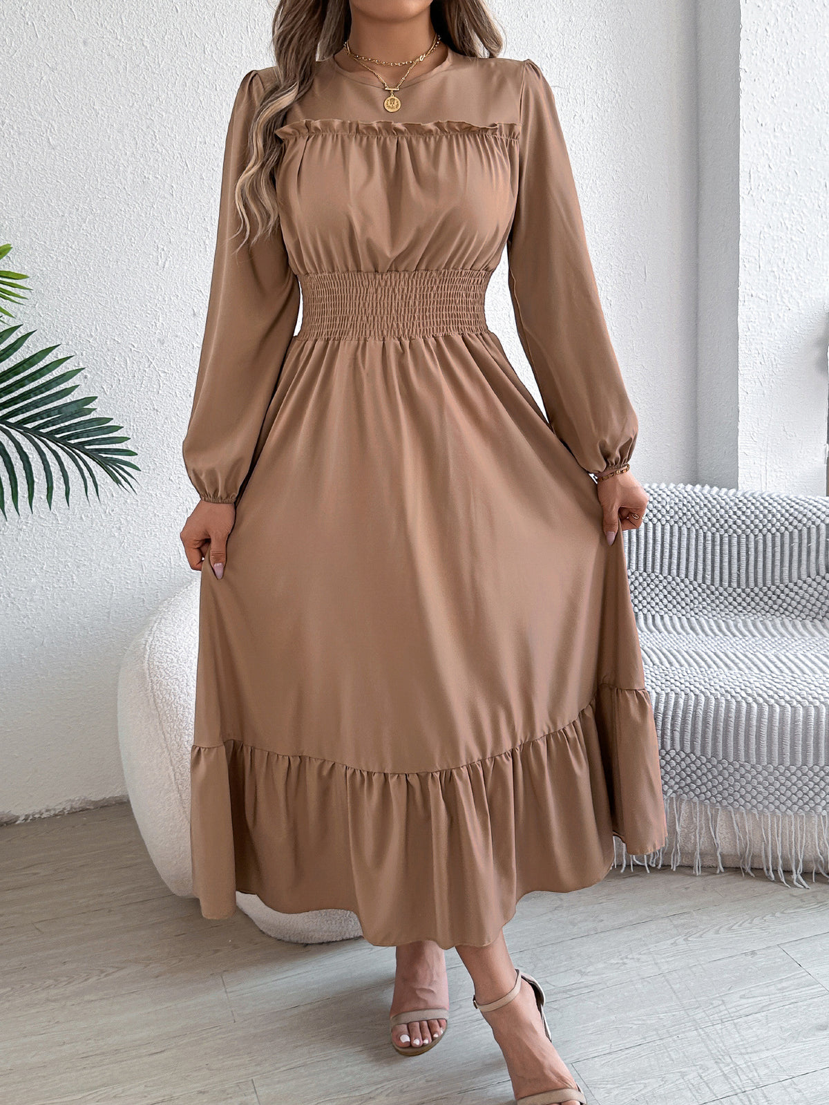 Ruffled Pleated A-Line Dress