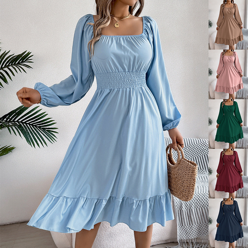 Square-Neck Ruffle A-Line Dress