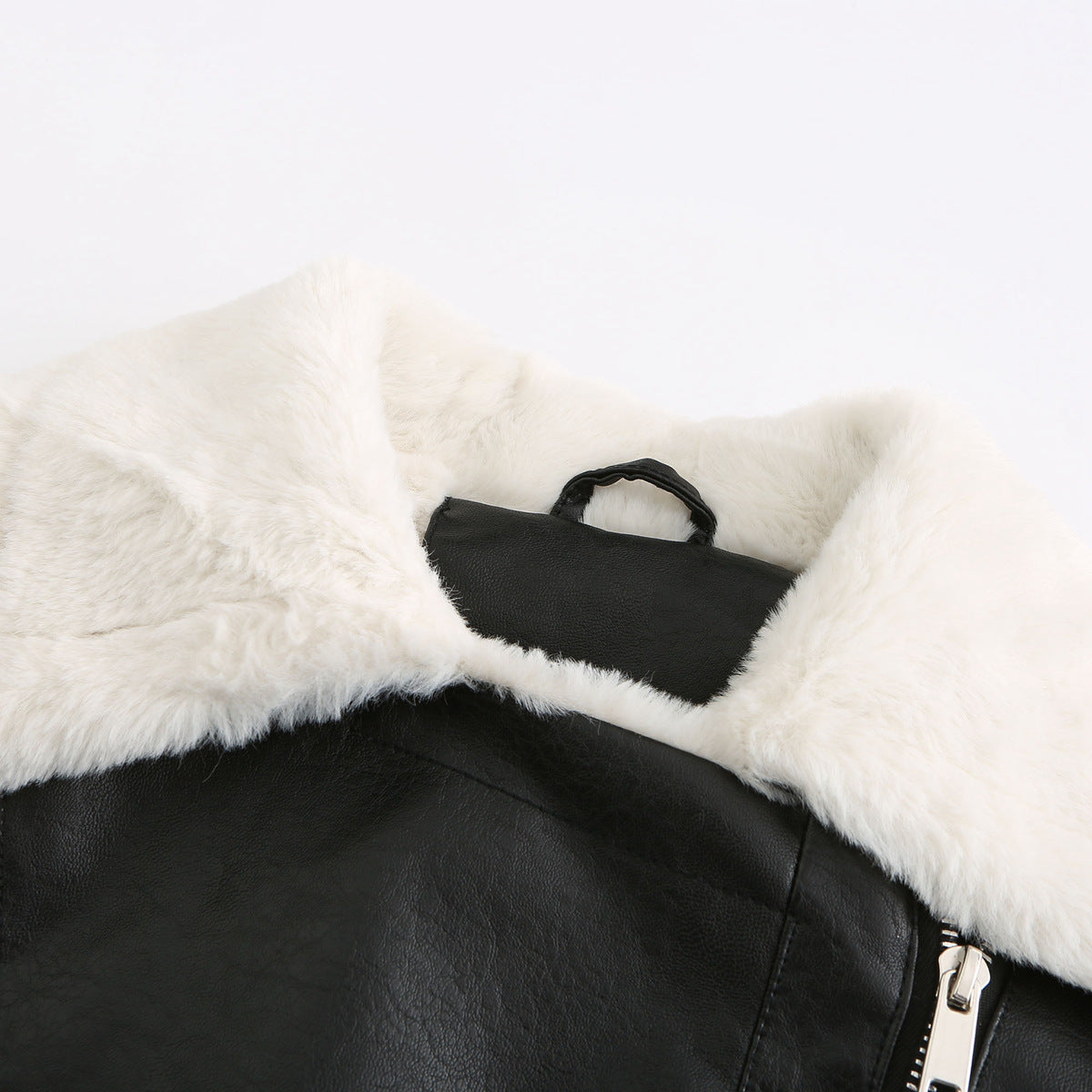Faux Leather Long-Sleeve Lapel Jacket