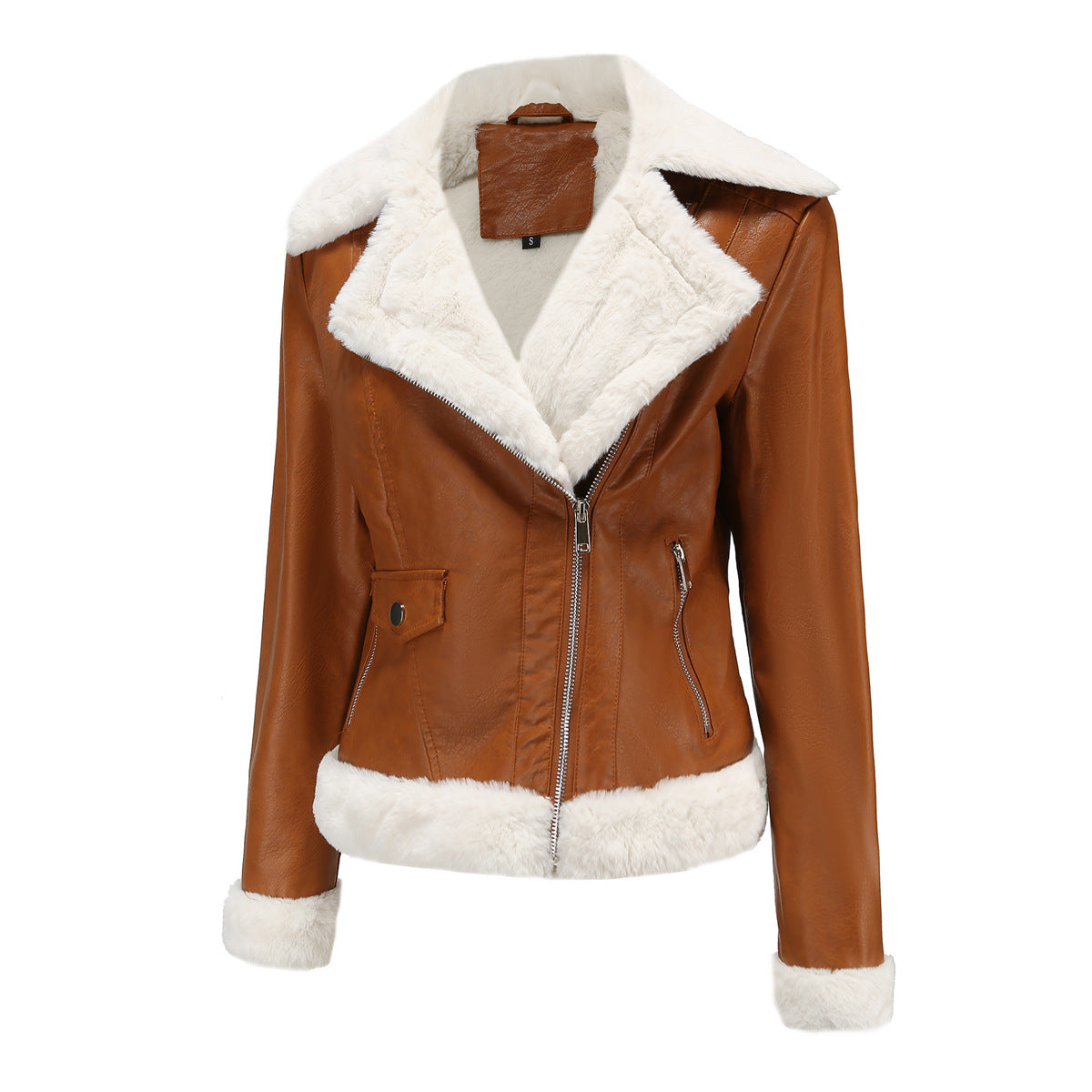 Faux Leather Long-Sleeve Lapel Jacket