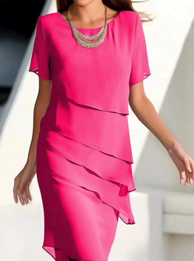 Short-Sleeve Ruffle A-Line Dress