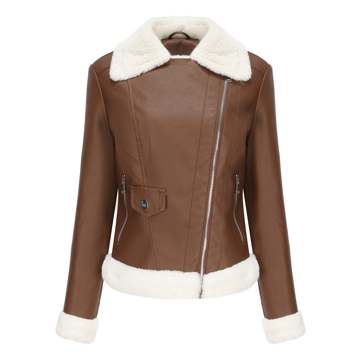 Faux Leather Long-Sleeve Lapel Jacket