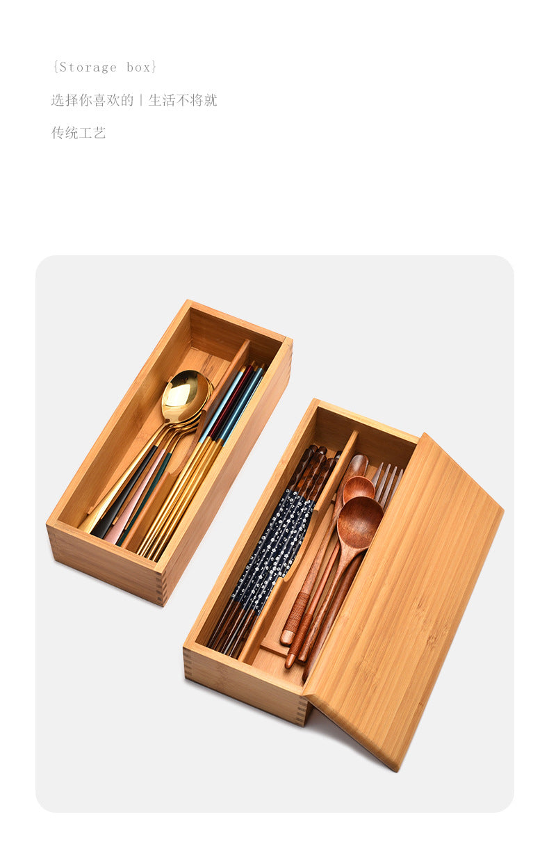 Bamboo Utensil Storage Box with Lid