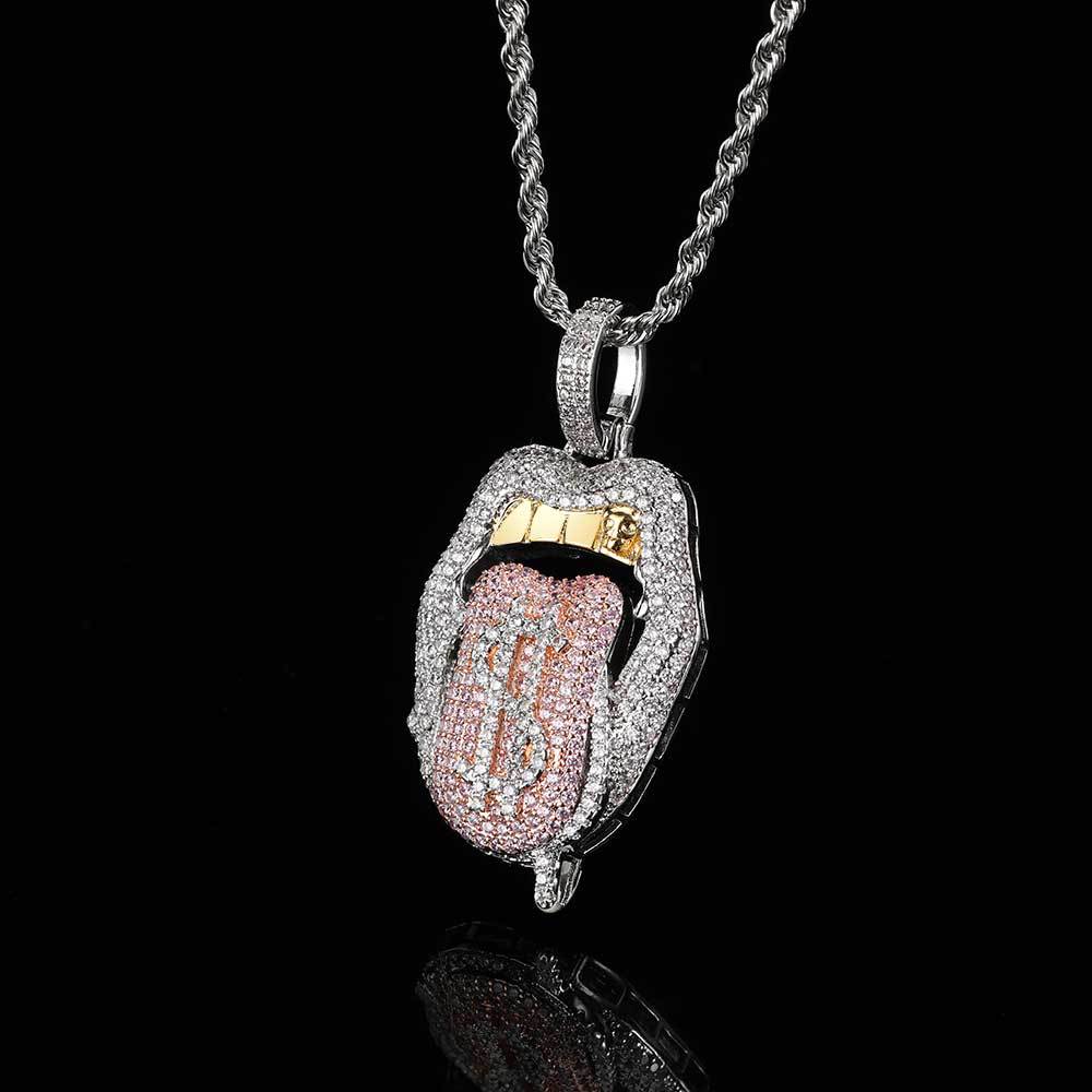 Zircon Mouth & Tongue Pendant Necklace