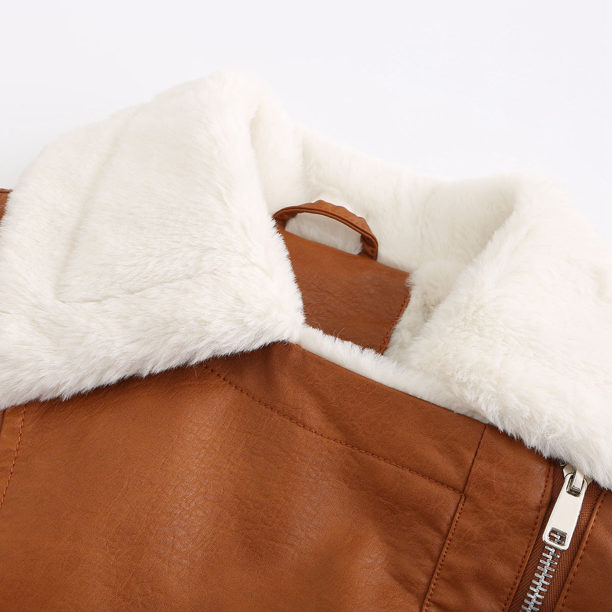 Faux Leather Long-Sleeve Lapel Jacket