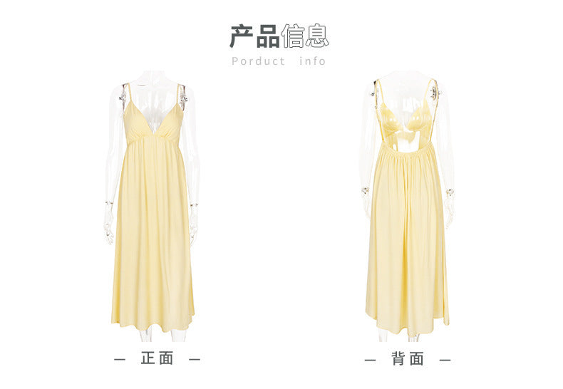 Backless V-Neck Vacation Dress