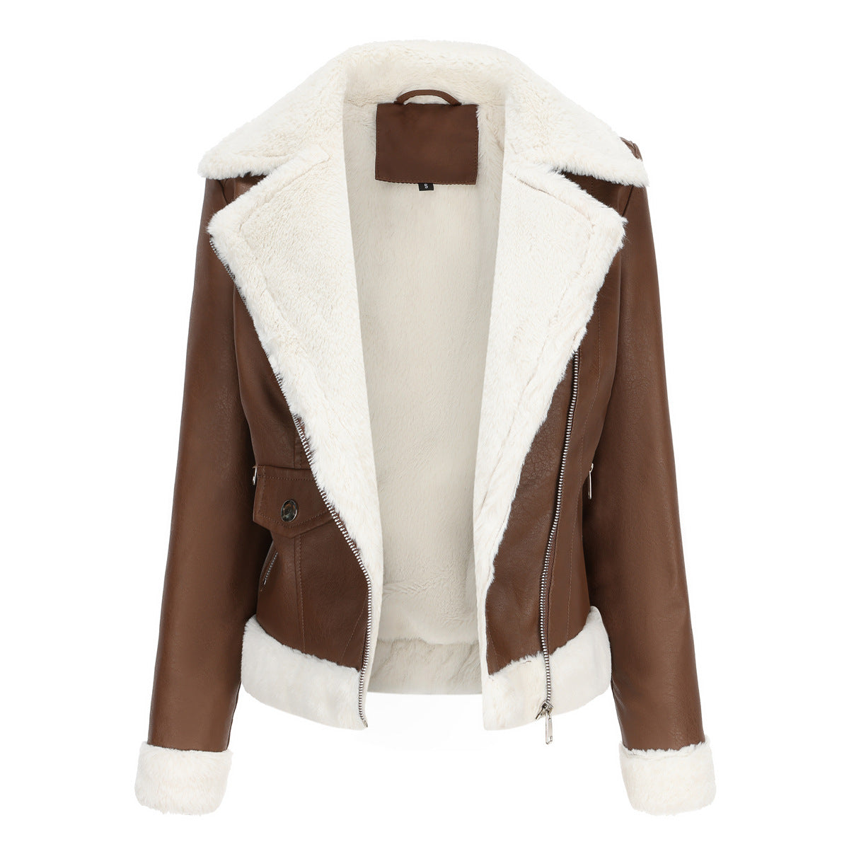 Faux Leather Long-Sleeve Lapel Jacket