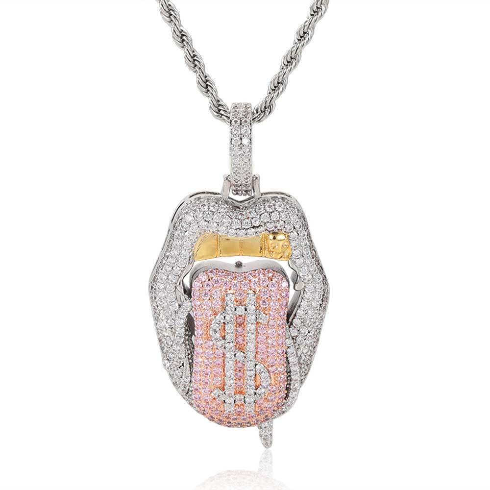 Zircon Mouth & Tongue Pendant Necklace