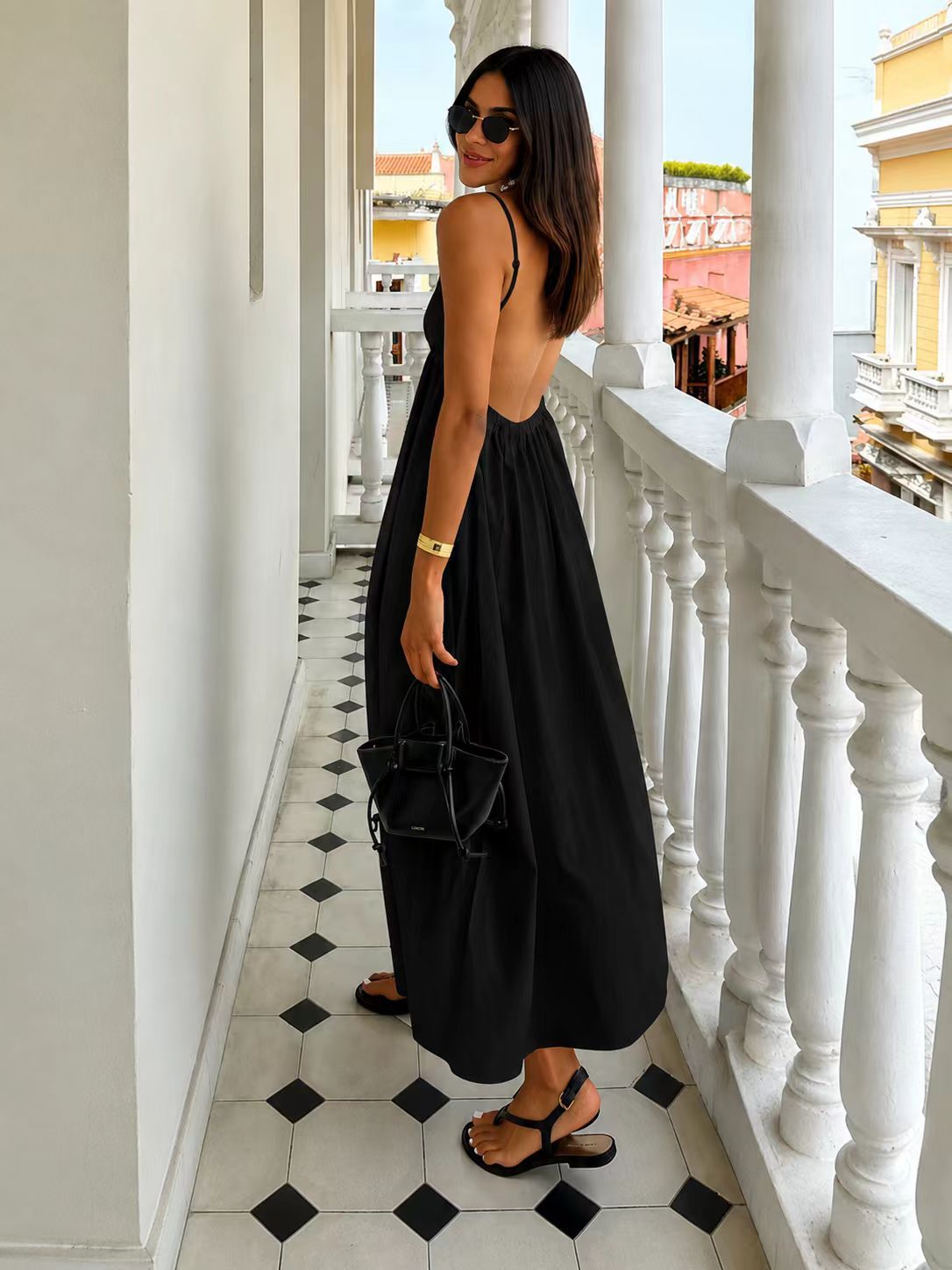 Backless V-Neck Vacation Dress