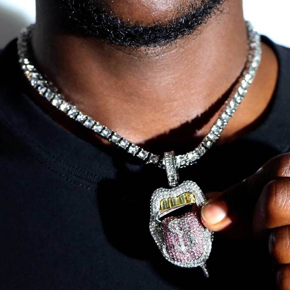 Zircon Mouth & Tongue Pendant Necklace
