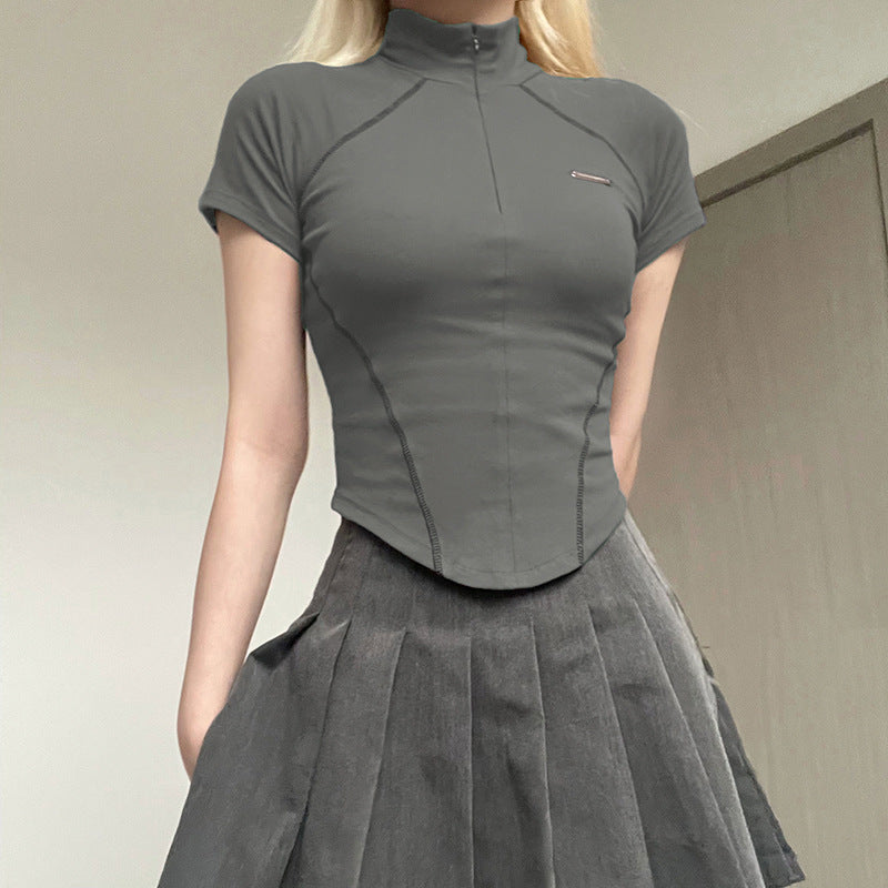 Slim-Fit Short-Sleeve Zip-Neck Top